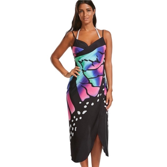 Butterfly tie die ombré beach coverup wrap dress - Picture 2 of 8